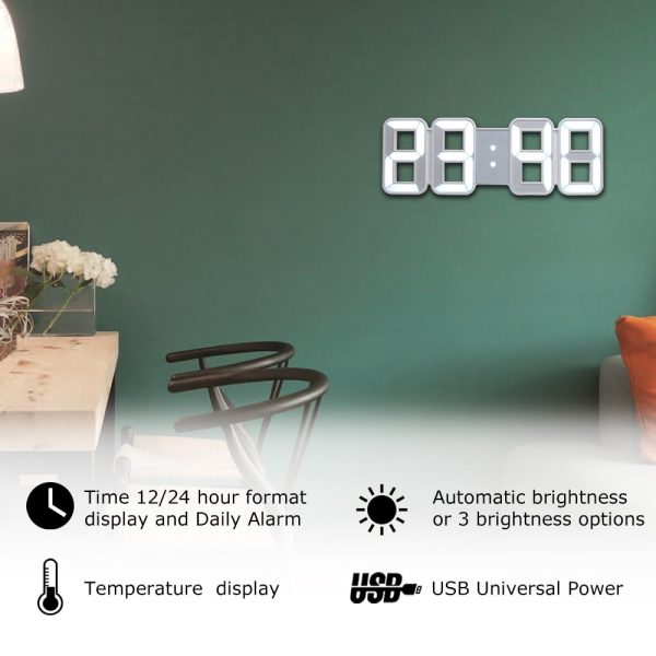 Digital Wall Clock 3D LED Alarm